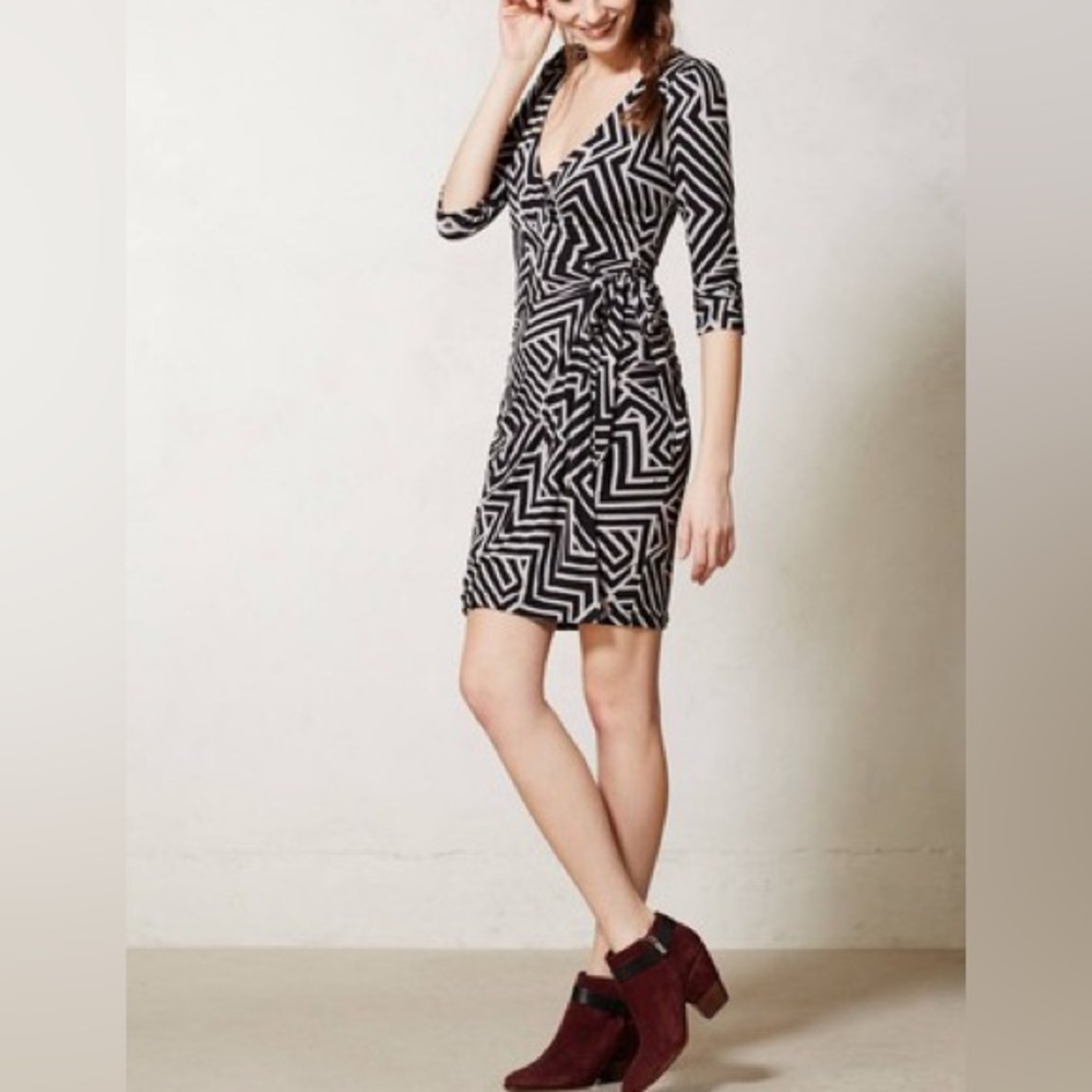 Anthropologie | Vanessa Virginia Lena Faux Wrap Dress - Geometric Print
